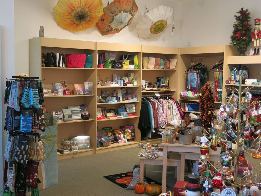 view of inside of shop showing shelves and displays for sale