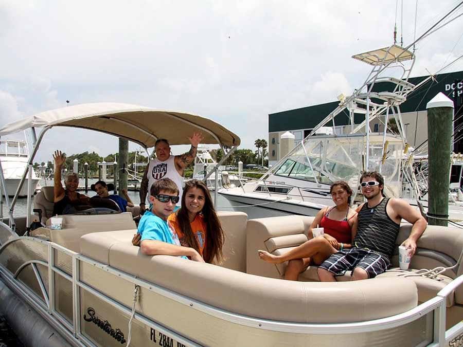 Family in a Pontoon boat